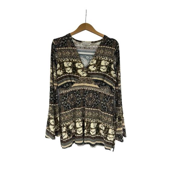 Susan Lawrence Babydoll Style Belle Sleeve Patterned Top Womens Large - Picture 6 of 9